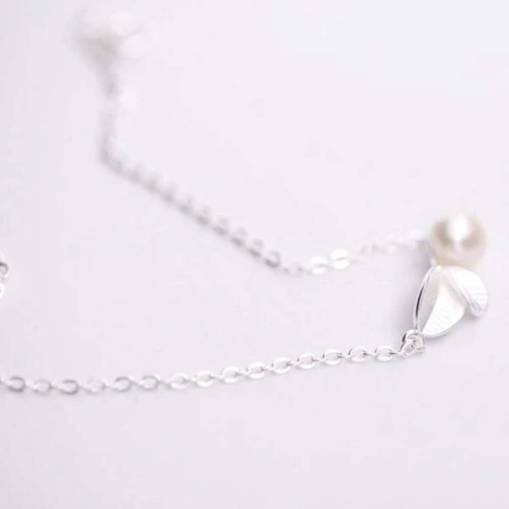 *NEW 925 Sterling Silver Pearl Leaf Bracelet - Picture 4 of 4